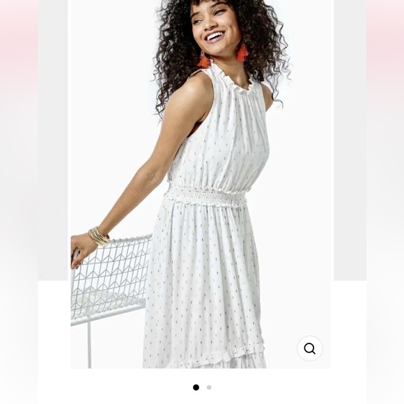 LILLY PULITZER CHAYA MIDI DRESS IN WHITE METALLIC CLIP GOLD VOILE - SIZE LARGE. - Picture 2 of 11